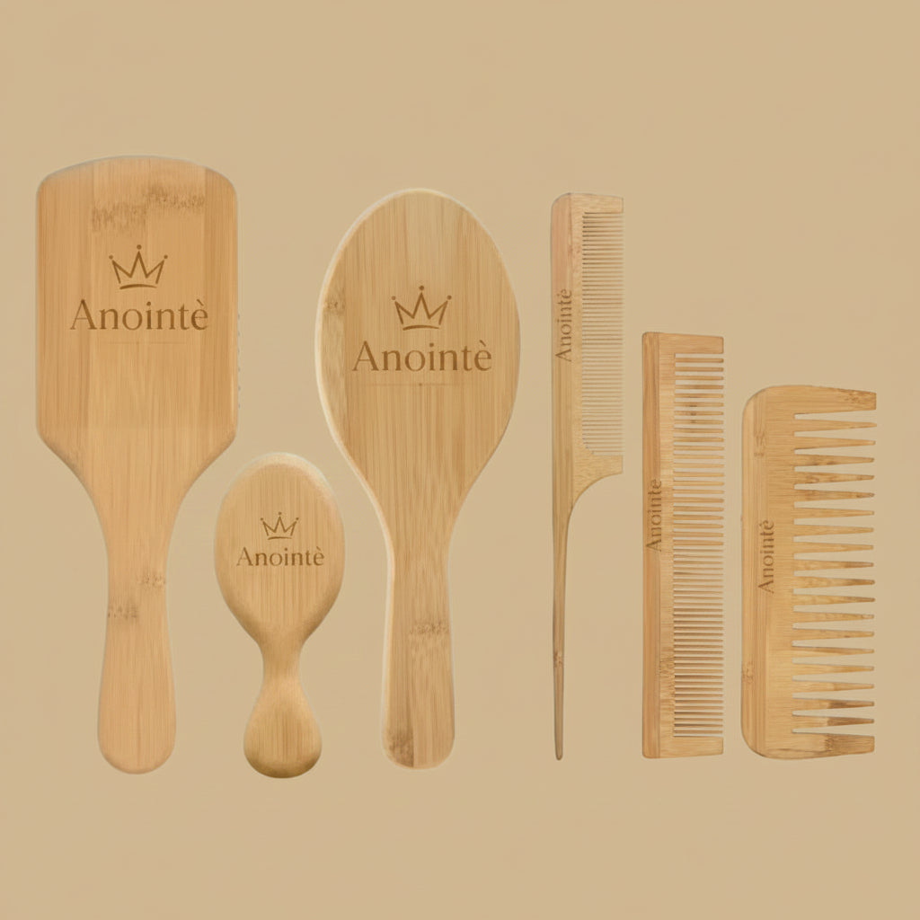 Bamboo cushion set detangling hair brush combo set for detangling Brush 6 piece